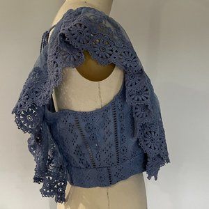 Free People The Real Love Ruffle Eyelet Crop Top in Blue